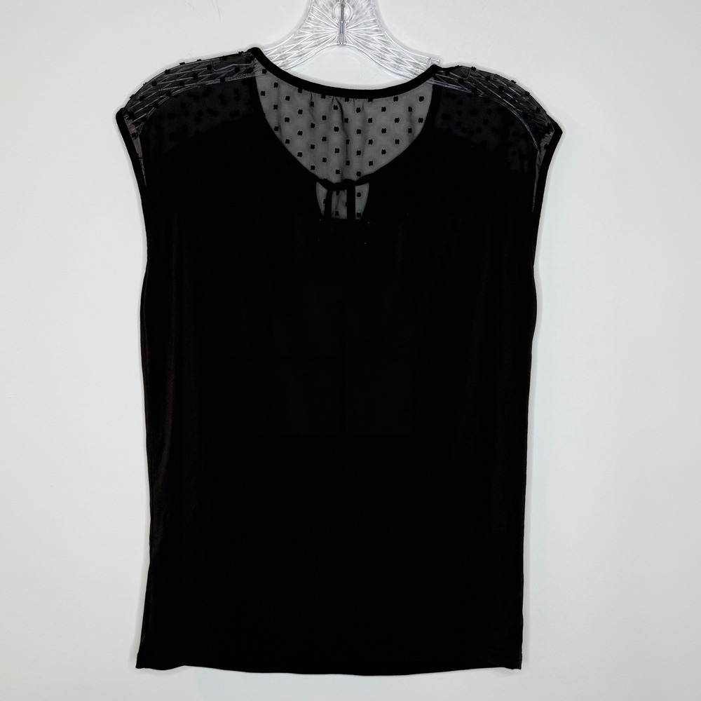 Nordstrom Rack Black Sheer Dot V Neck Tie Neck Sleeveless Top Size S whimisgoth - Picture 2 of 5